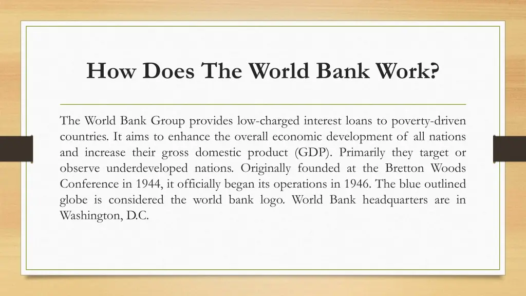 how does the world bank work