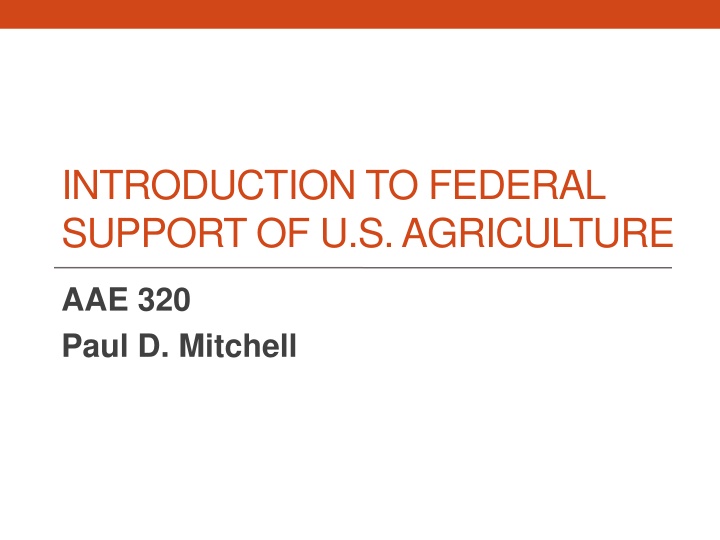 introduction to federal support of u s agriculture
