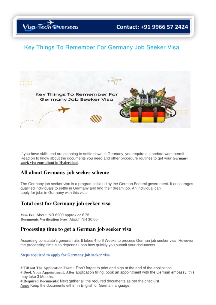 key things to remember for germany job seeker visa