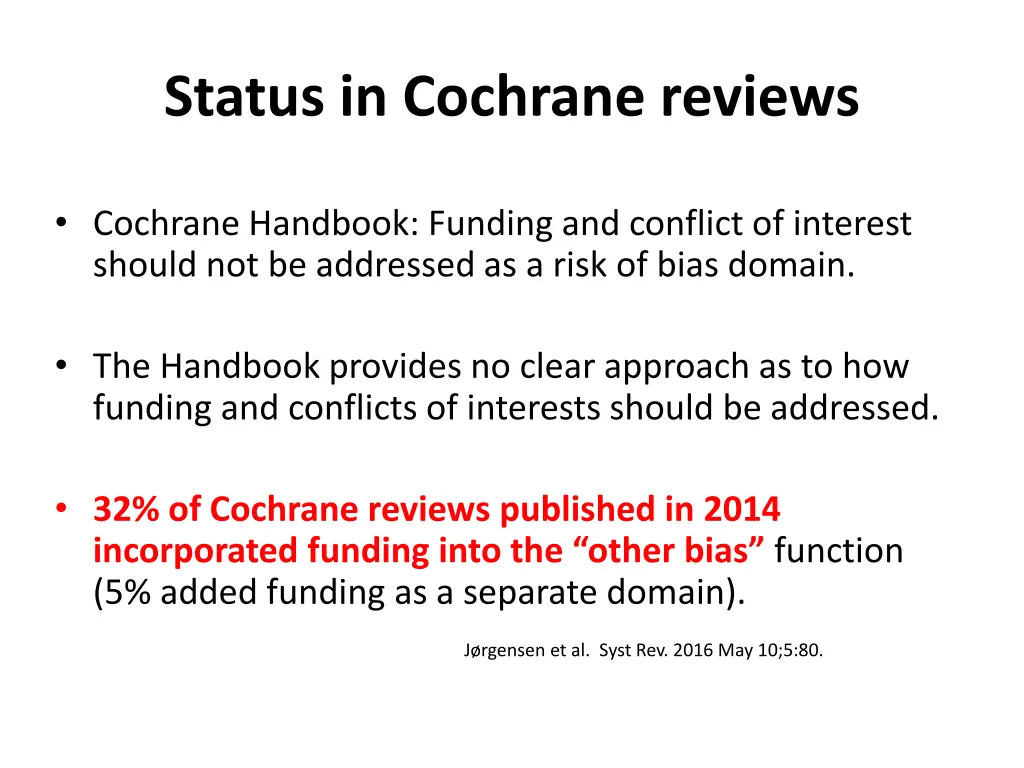 status in cochrane reviews
