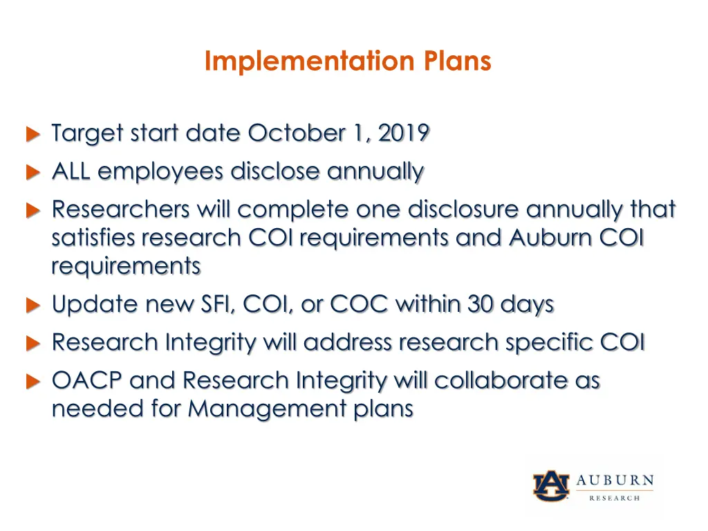 implementation plans