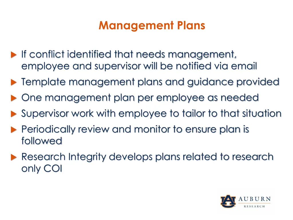 management plans