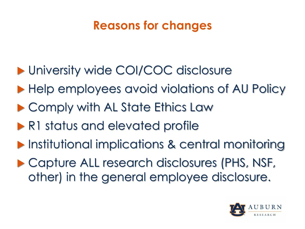 reasons for changes