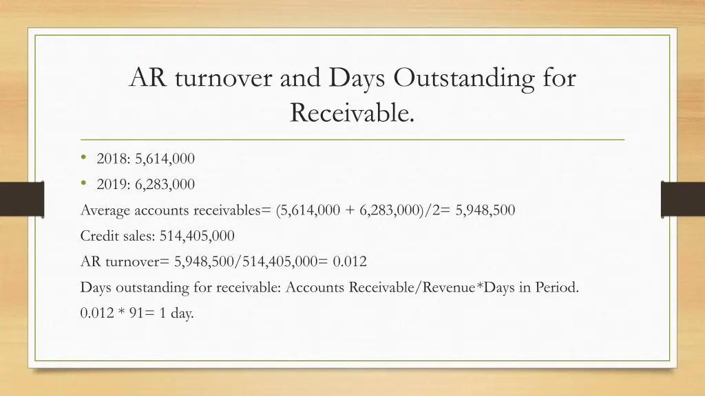ar turnover and days outstanding for receivable