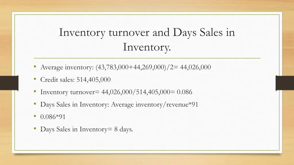 inventory turnover and days sales in inventory