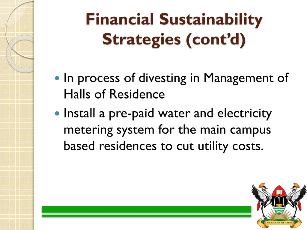 financial sustainability strategies cont d
