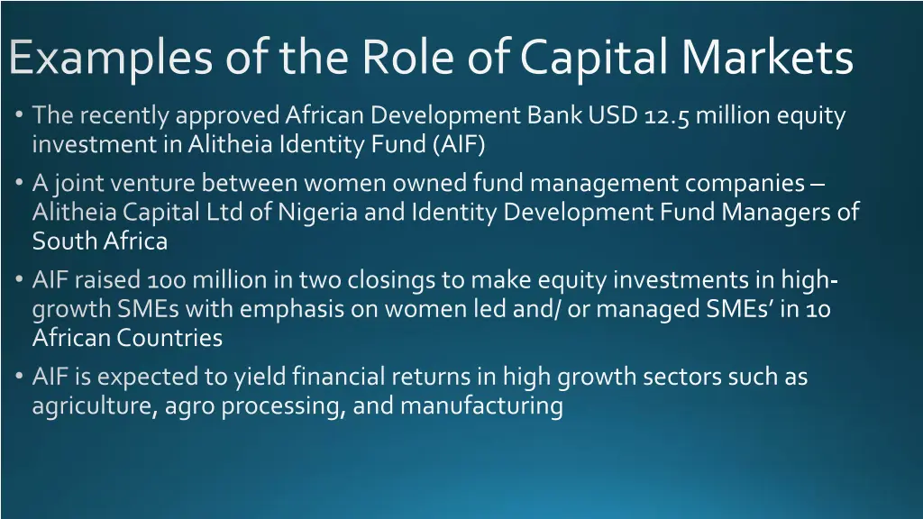 examples of the role of capital markets