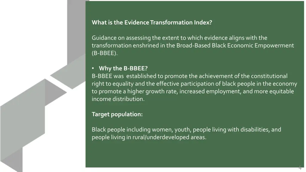 what is the evidence transformation index