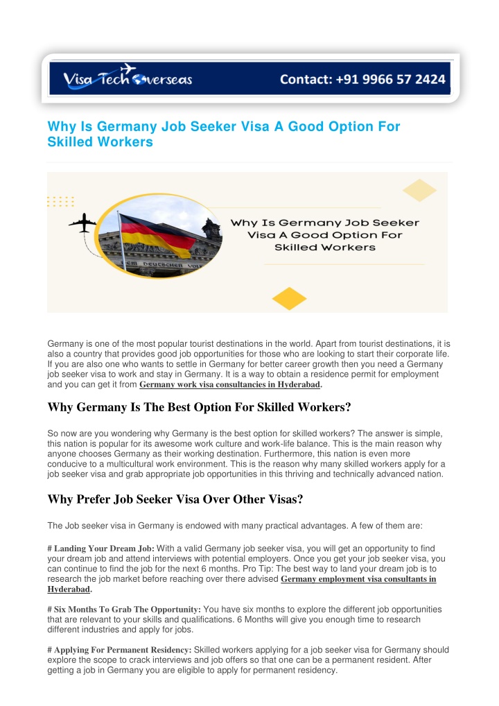 why is germany job seeker visa a good option