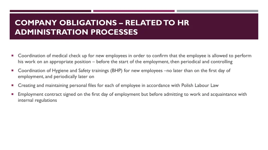 company obligations relatedto hr administration