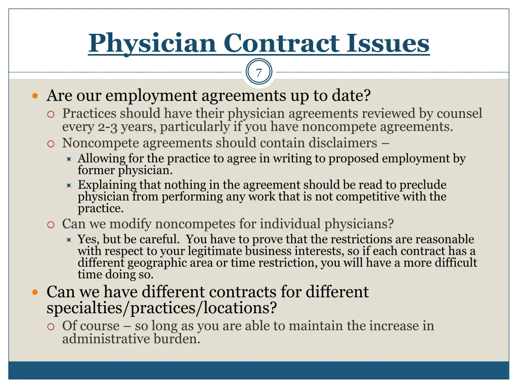 physician contract issues