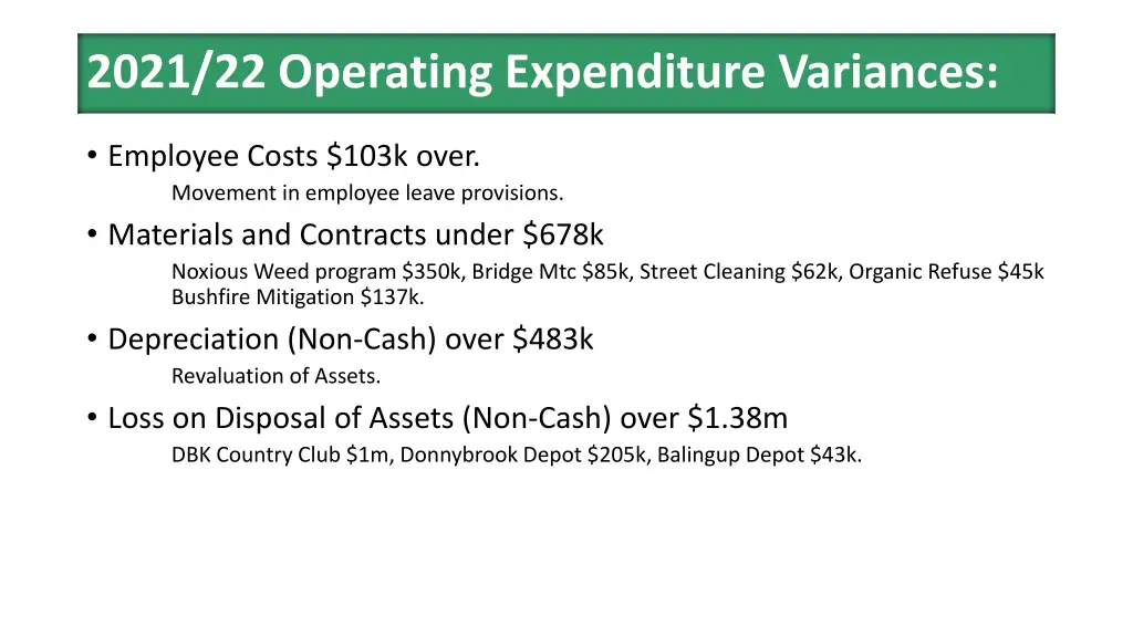 2021 22 operating expenditure variances