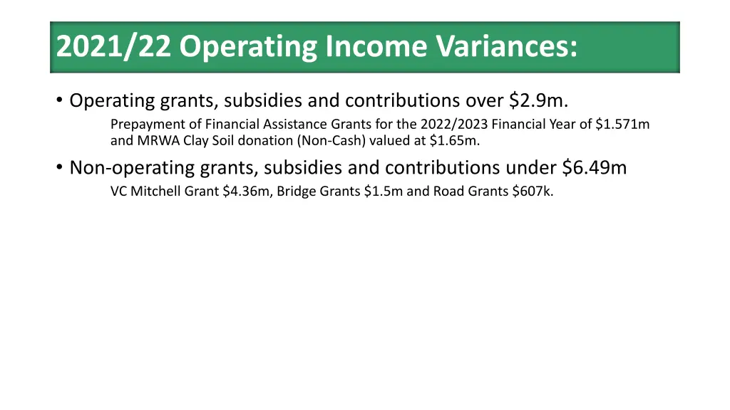 2021 22 operating income variances