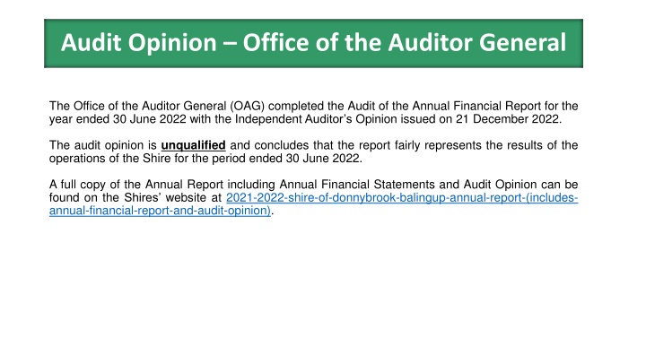 audit opinion office of the auditor general