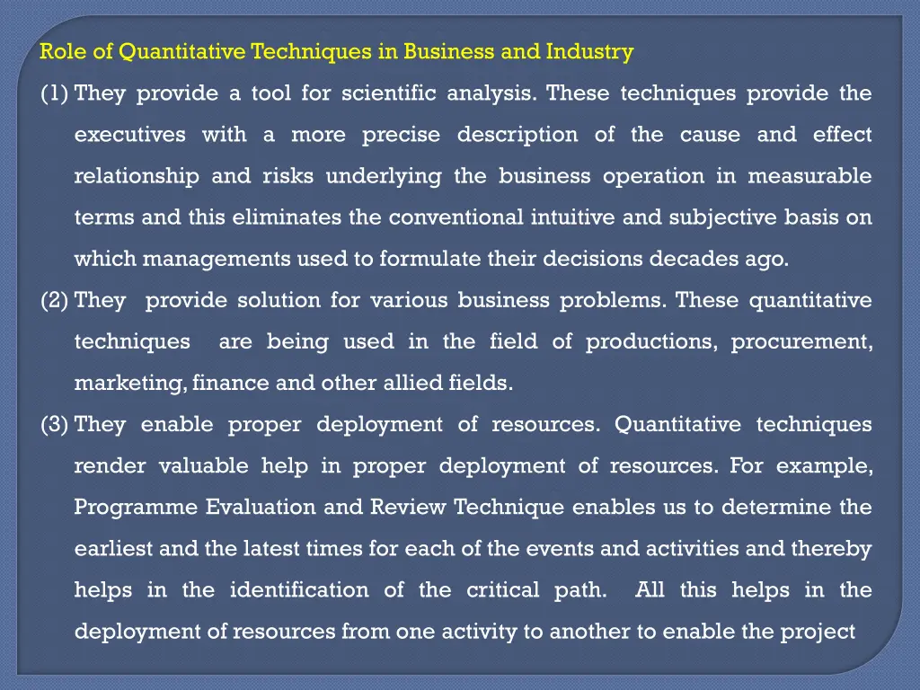role of quantitative techniques in business