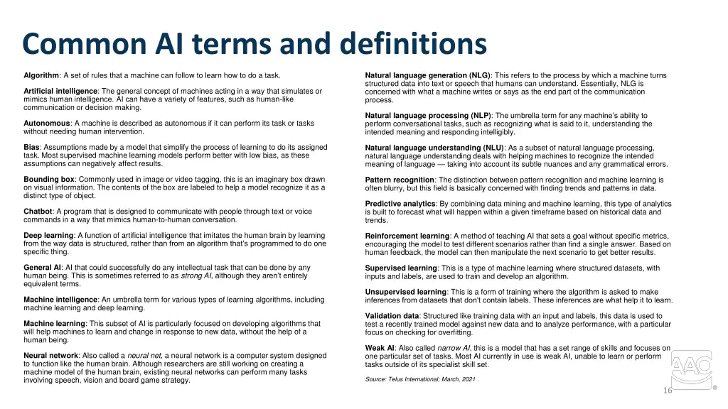 common ai terms and definitions