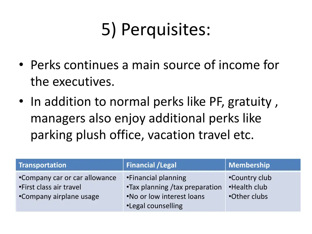 5 perquisites
