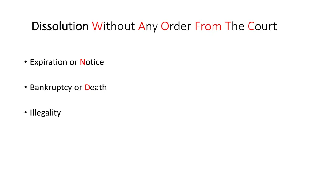 dissolution dissolution without any order from