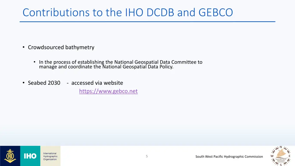 contributions to the iho dcdb and gebco