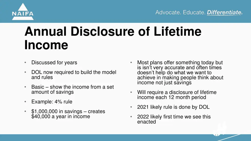 annual disclosure of lifetime income