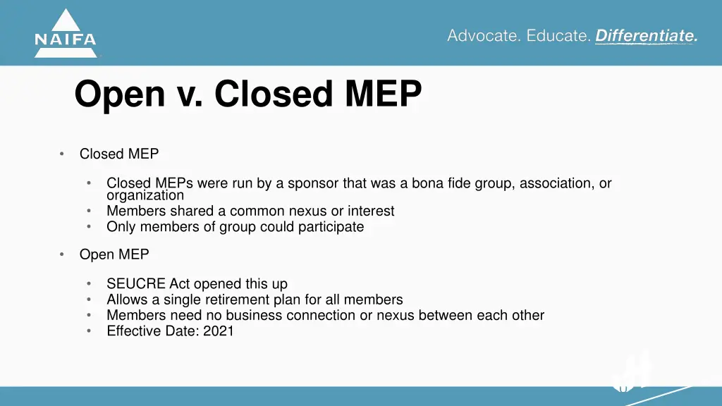open v closed mep