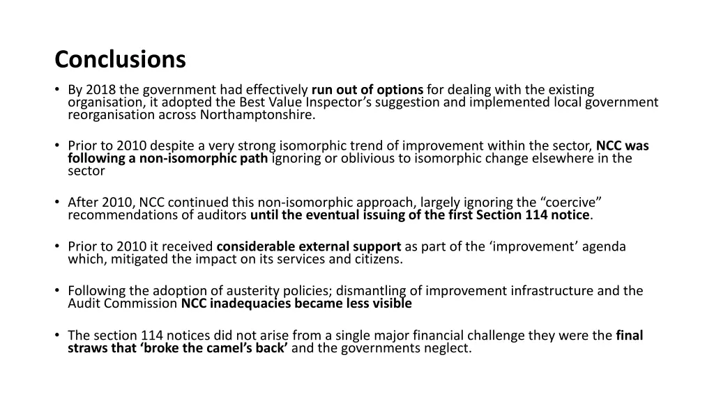 conclusions by 2018 the government