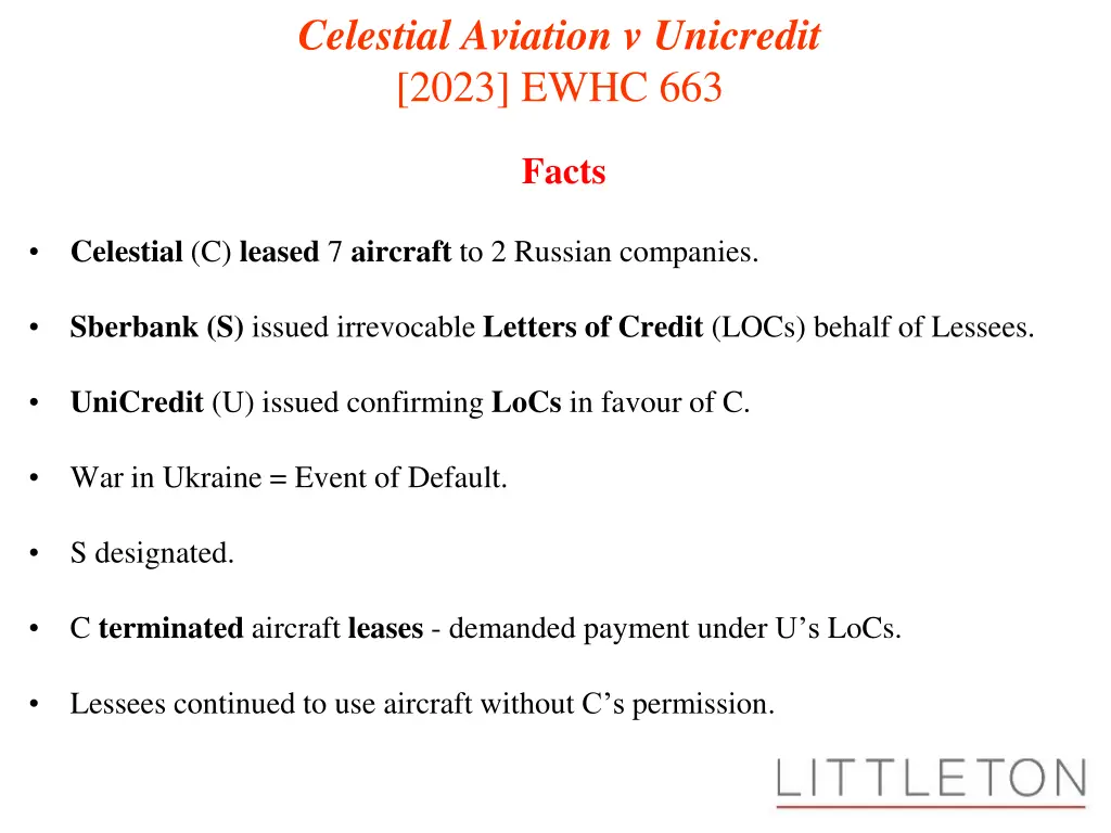 celestial aviation v unicredit 2023 ewhc 663