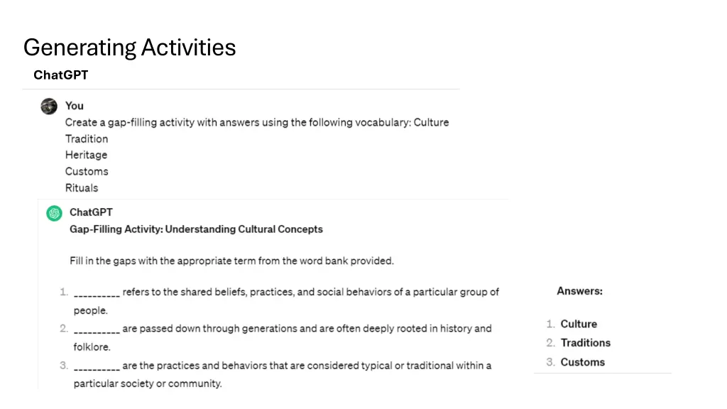 generating activities chatgpt
