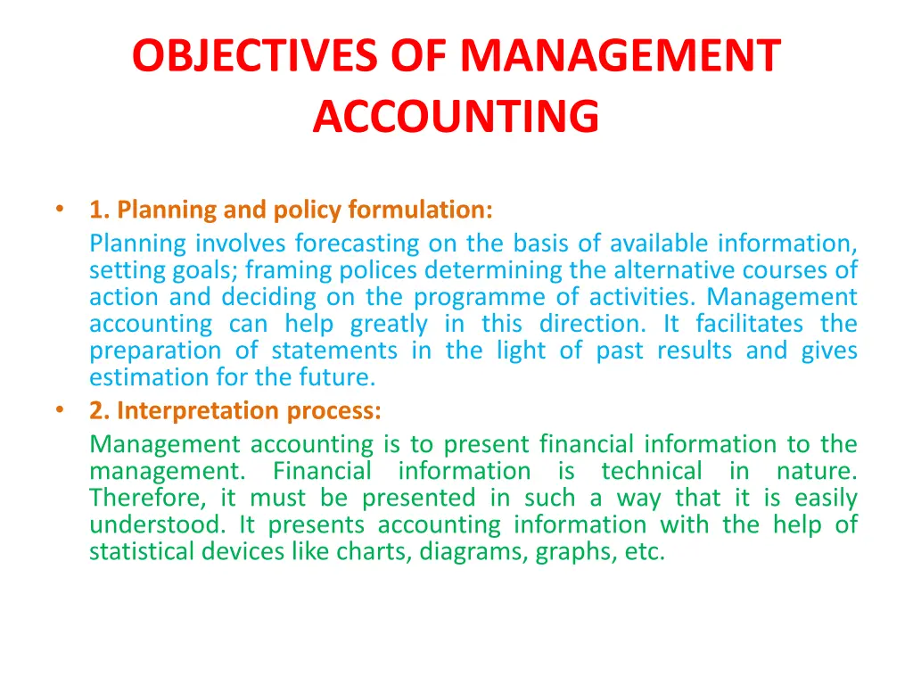 objectives of management accounting