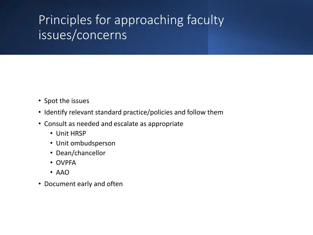 principles for approaching faculty issues concerns