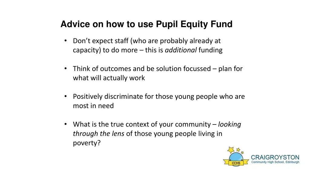 advice on how to use pupil equity fund