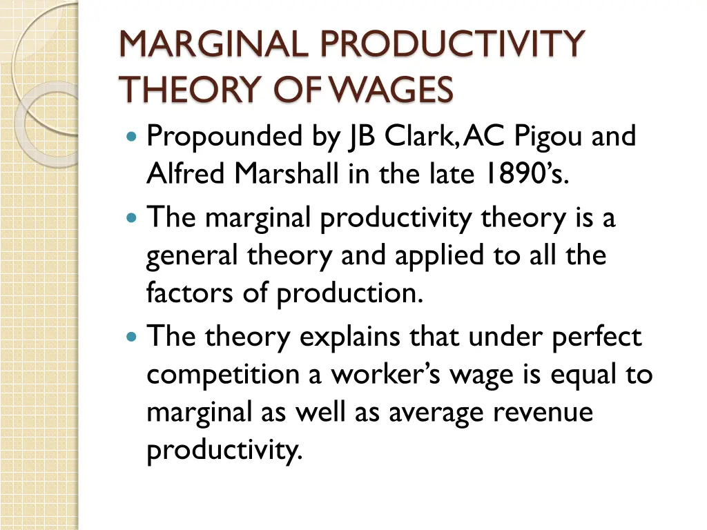 marginal productivity theory of wages propounded