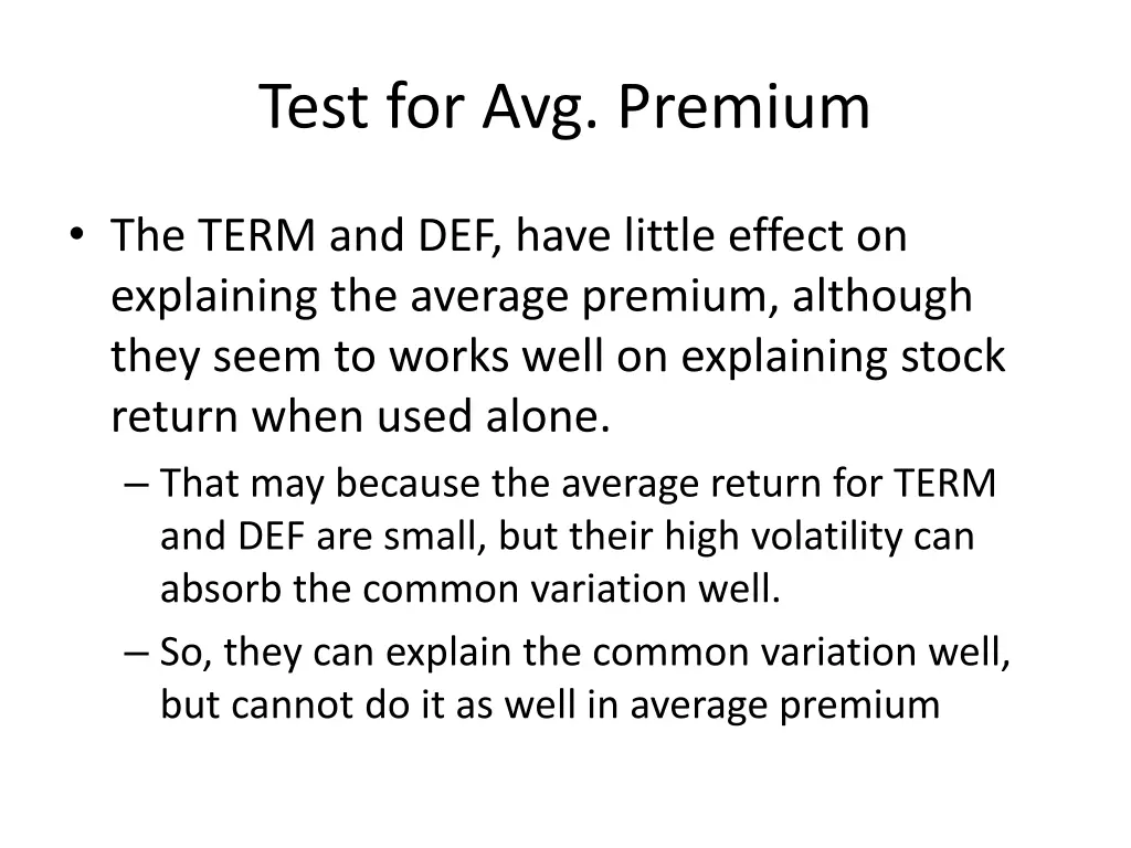 test for avg premium 5