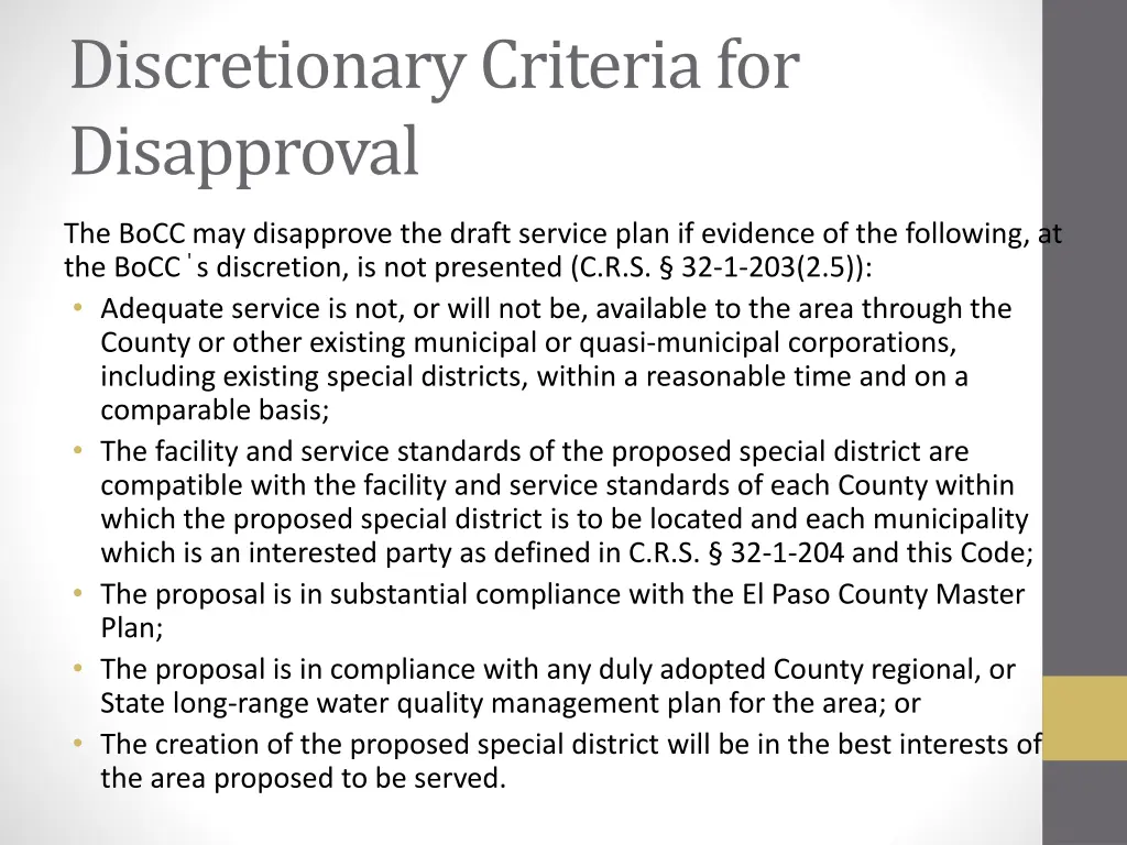 discretionary criteria for disapproval