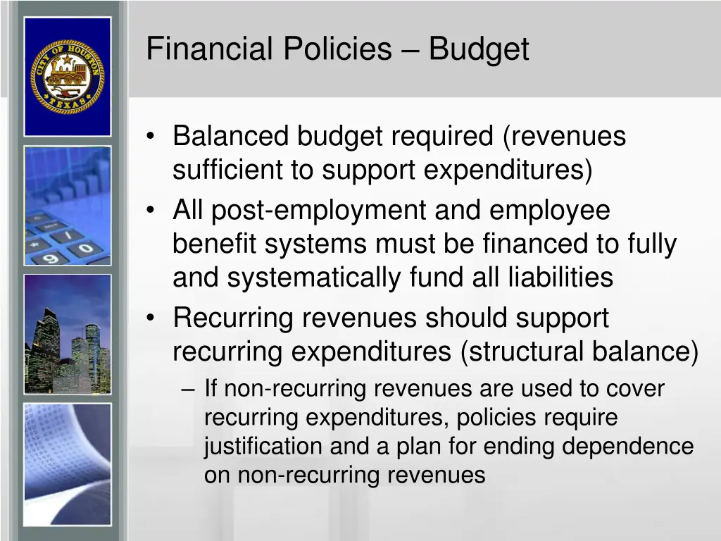 financial policies budget
