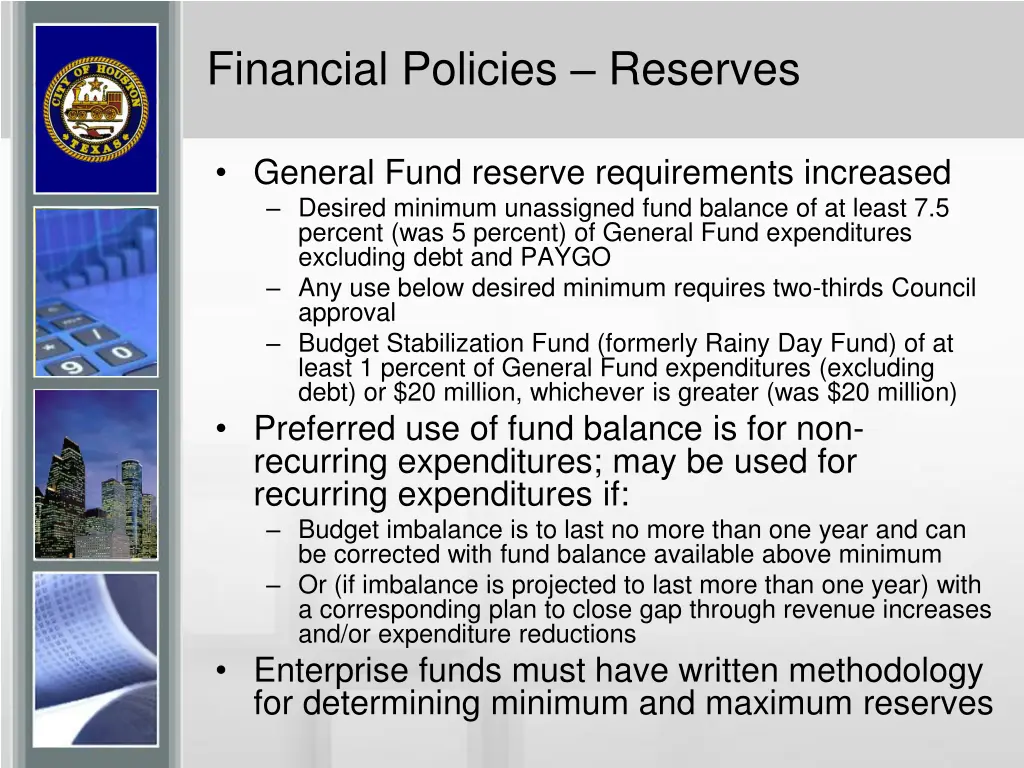 financial policies reserves