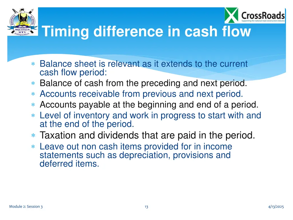 timing difference in cash flow