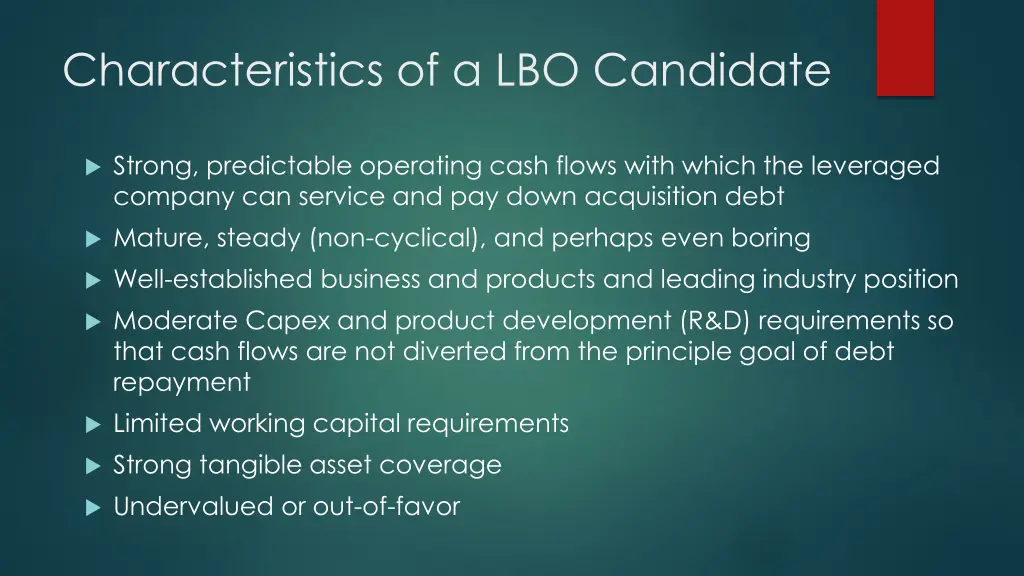 characteristics of a lbo candidate