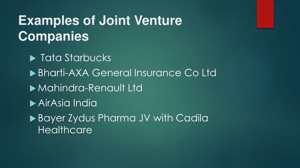 examples of joint venture companies
