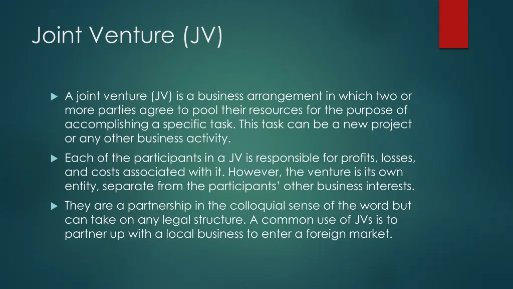 joint venture jv 1