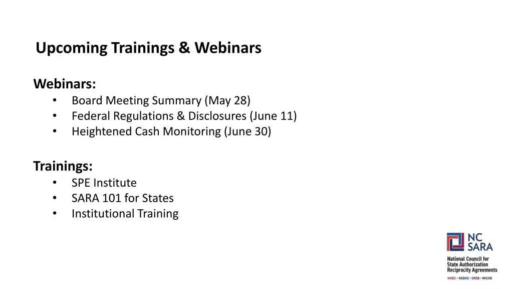 upcoming trainings webinars