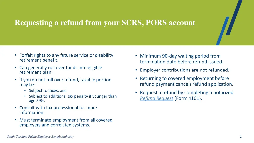 requesting a refund from your scrs pors account