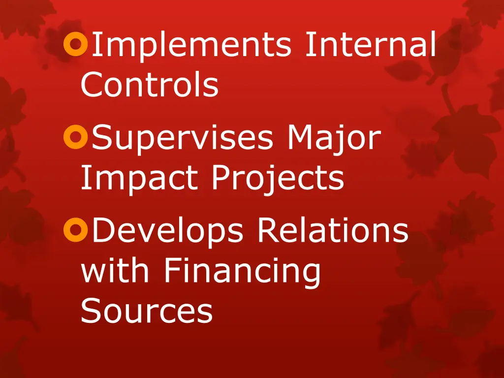 implements internal controls supervises major