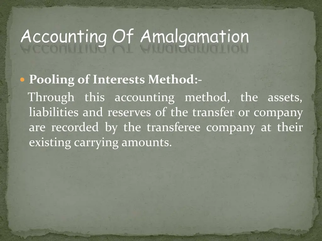 accounting of amalgamation