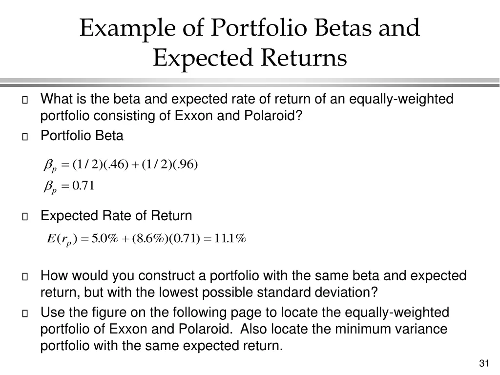example of portfolio betas and expected returns