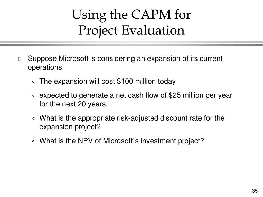 using the capm for project evaluation