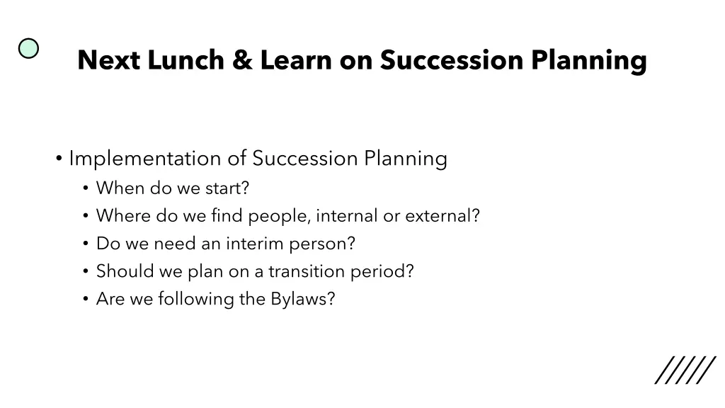 next lunch learn on succession planning