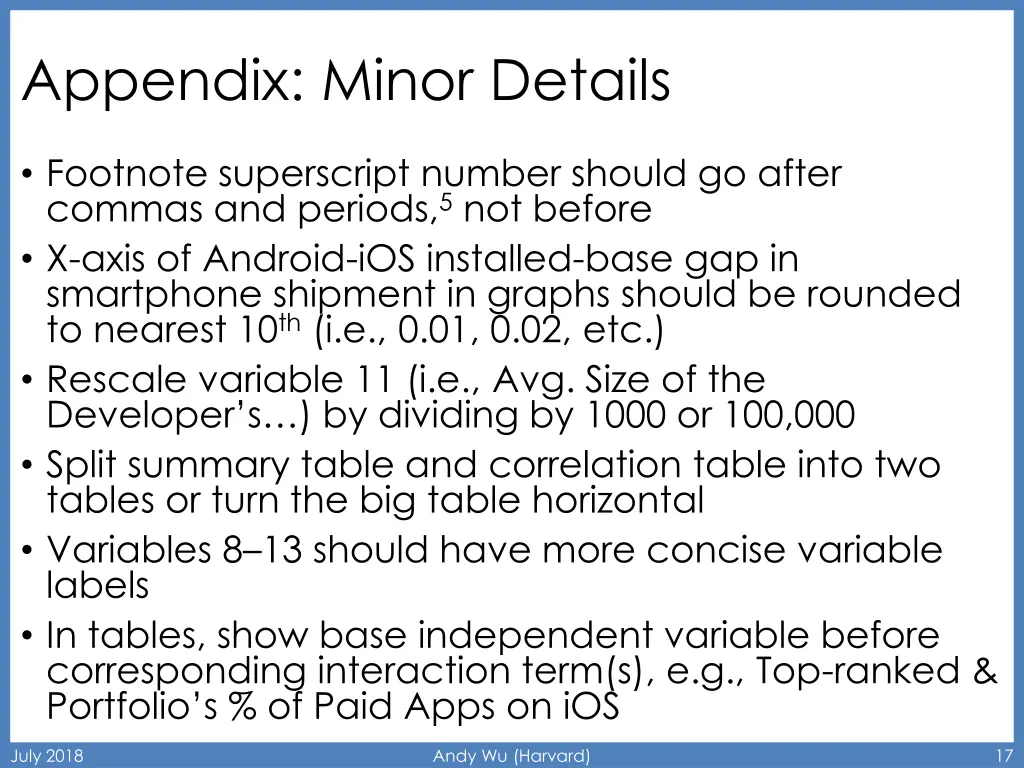 appendix minor details