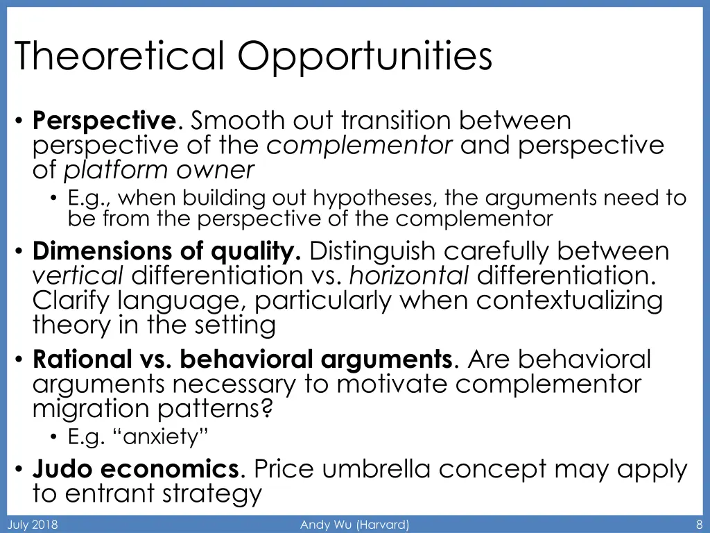 theoretical opportunities
