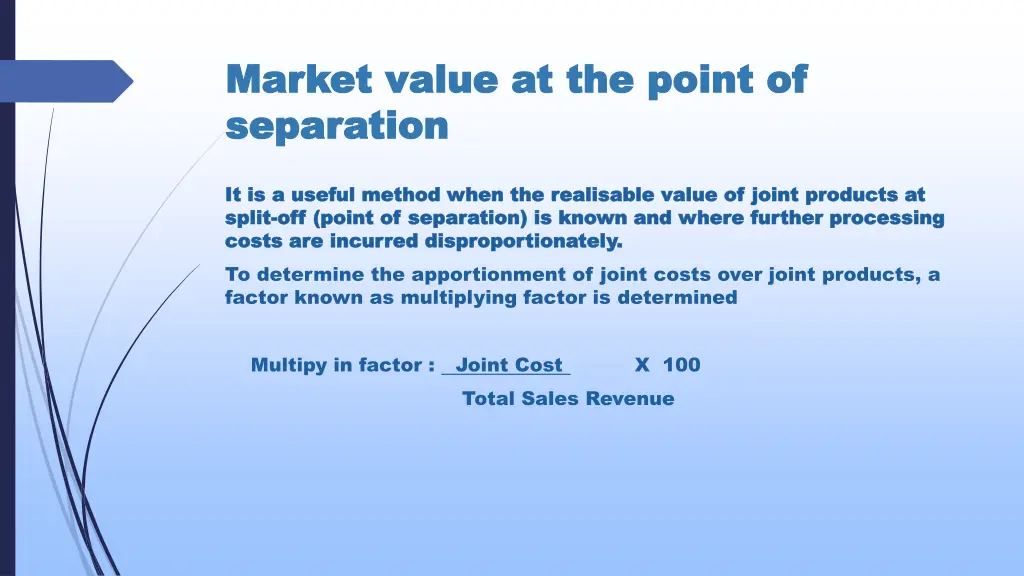 market value at the point of market value